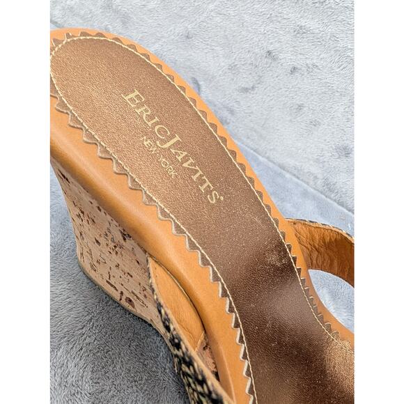 Eric Javits New York woven crisscross cork wedge 4" heels slip on made in Italy - Picture 4 of 8